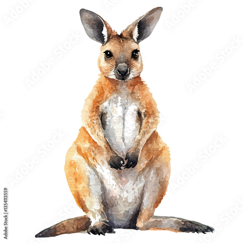 watercolor vector of Wallaby, isolated on a white background.