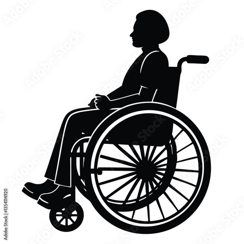Patient on wheel chair silhouette vector