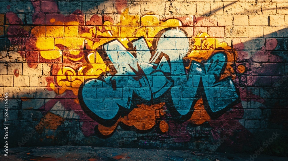 Fototapeta premium A colorful graffiti art piece spray painted on a brick wall