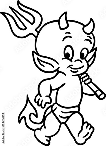 Cute little devil silhouette vector. Perfect for t-shirt designs, clipart, stickers, cut files, Halloween decor, cartoons