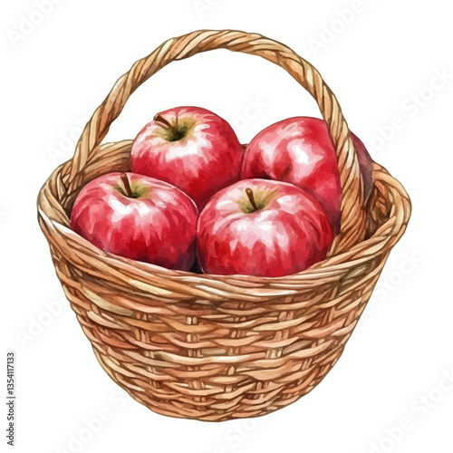 watercolor of Water Apple Basket, isolated on a white background.