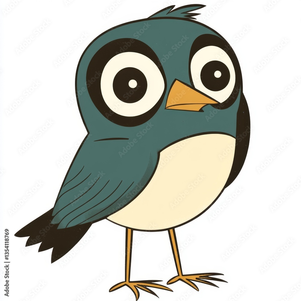 A cartoon bird with big eyes on a white background A cartoon bird with big eyes on a white background