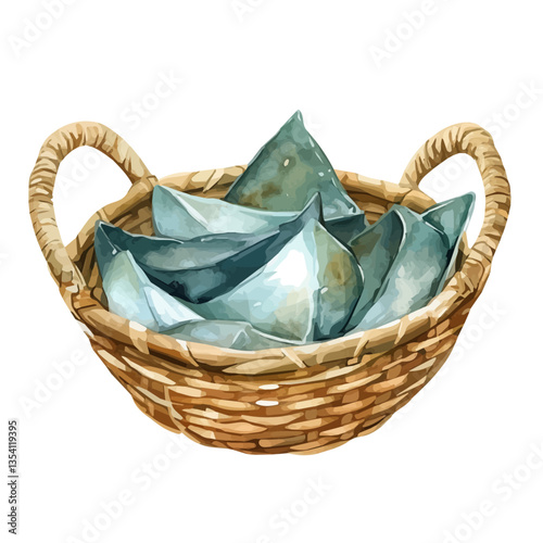 Water Caltrop Basket, watercolor vector, isolated on a white background.
