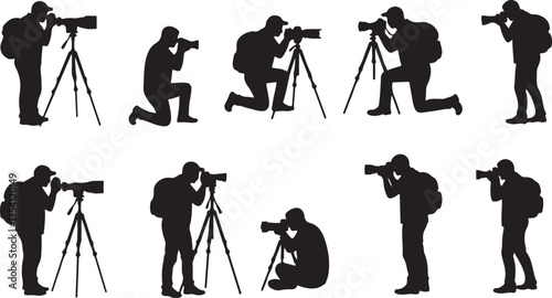Photographers Silhouette, Ideal for Photography and Art Themes - Flat Vector Illustration