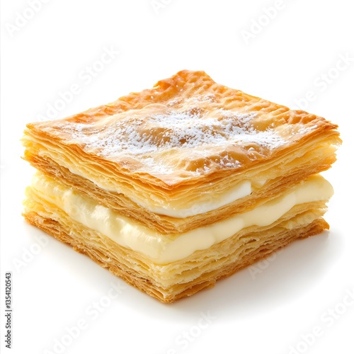 Vanilla Mille-Feuille with Delicate Layers – A classic French mille-feuille (Napoleon pastry) with multiple layers of crisp puff pastry and smooth vanilla custard.