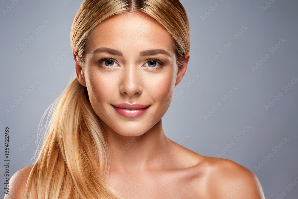 portrait of a lady with long blond hair in a studio
