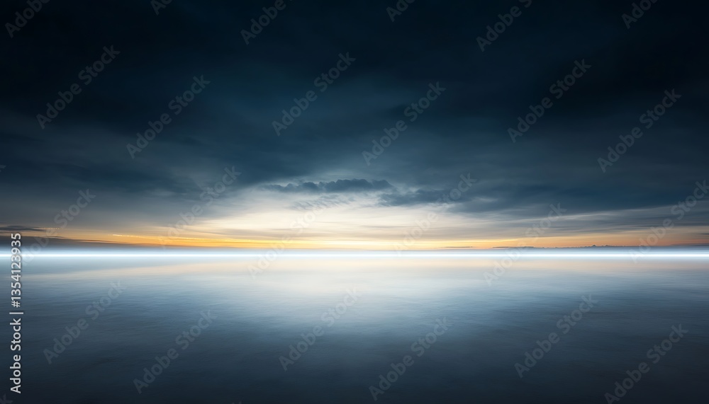 Fototapeta premium Serene Sunset Seascape with Dark Clouds.