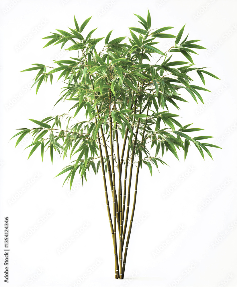 Fototapeta premium Bamboo tree isolated on white background with lush green leaves
