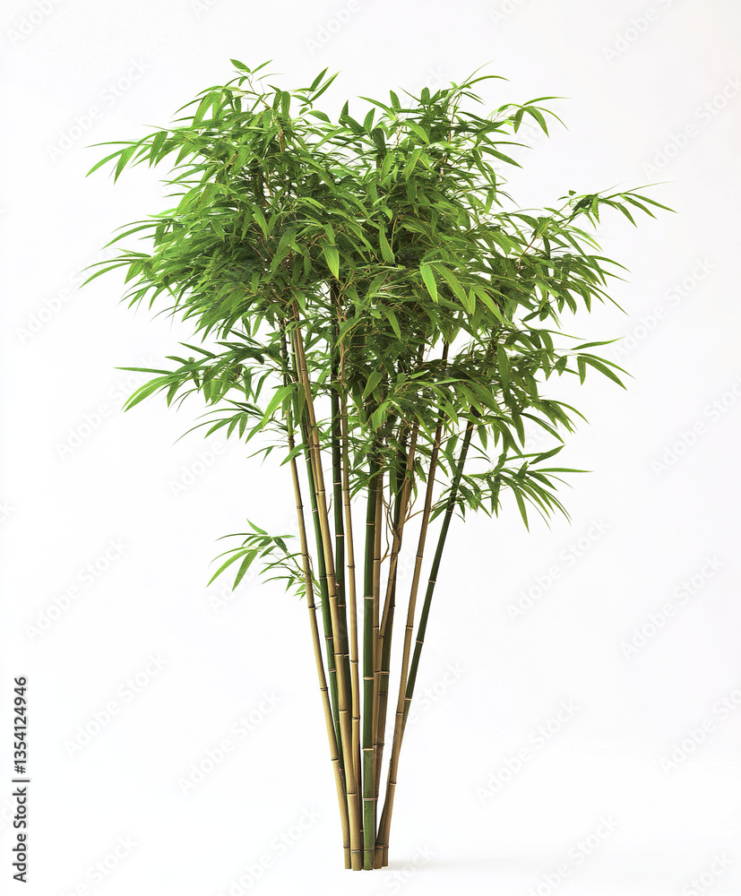Tall bamboo tree with lush green leaves isolated on white background Tall bamboo tree with lush green leaves isolated on white background
