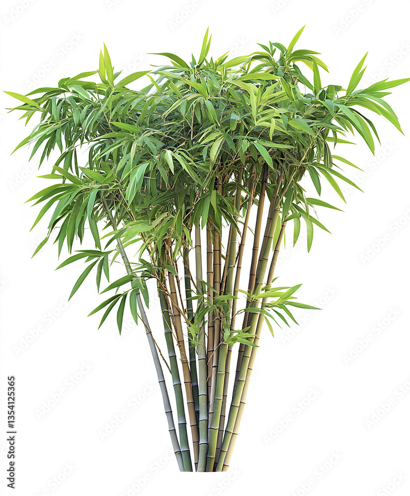 Obraz premium Bamboo tree isolated on white background, vibrant green leaves