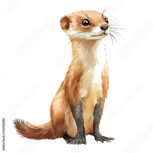 watercolor of Weasel, isolated on a white background.