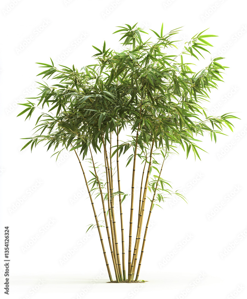 Fototapeta premium Bamboo tree isolated on white background, lush green leaves