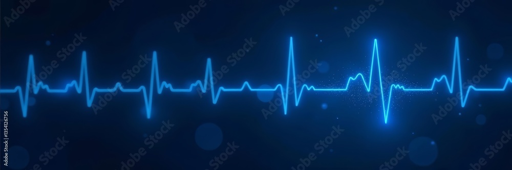 Abstract blue cardiogram lines on dark background for medical designs, healthcare, ECG