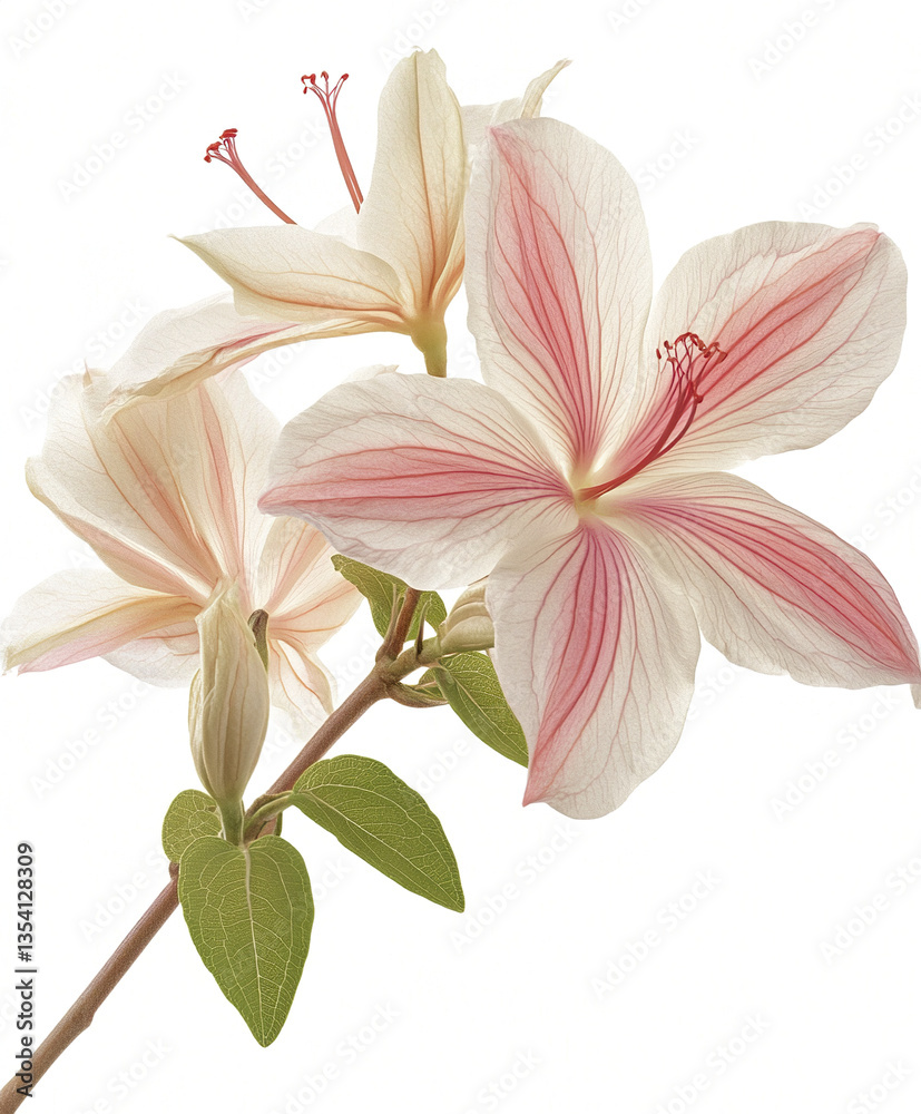 Fototapeta premium Delicate Bauhinia flower with pink veins on white background