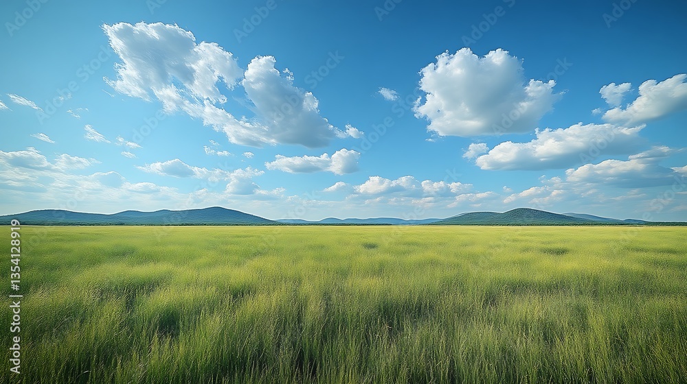 Sunny field, mountains, cloudscape, tranquil scene, nature Sunny field, mountains, cloudscape, tranquil scene, nature