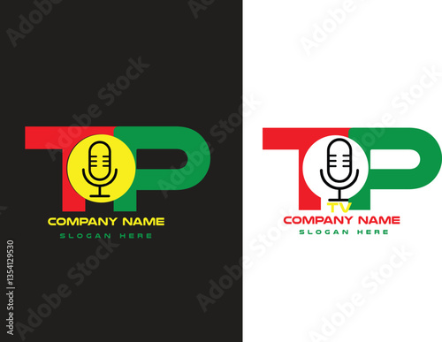 Live reportage conceptual logo, vector illustration created with microphones equipment and live news writing,Live streaming logo,logo for streaming flash news.

