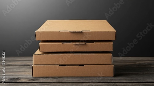 Stacked Pizza Boxes on Wooden Table.