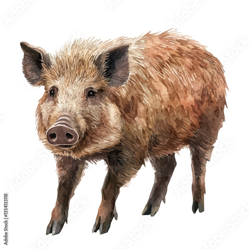watercolor vector of Wild Boar, isolated on a white background.
