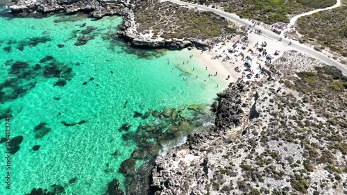Wallpaper Mural People Snorkelling Cycling Sunbathing Turquoise Sea White Sand Beach Little Salmon Bay Rottnest Island Aerial Footage 4k Western Australia Sunny Summers Day Torontodigital.ca