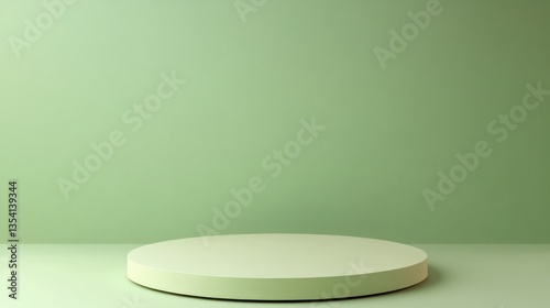 Empty light green podium display, product presentation, minimalist background