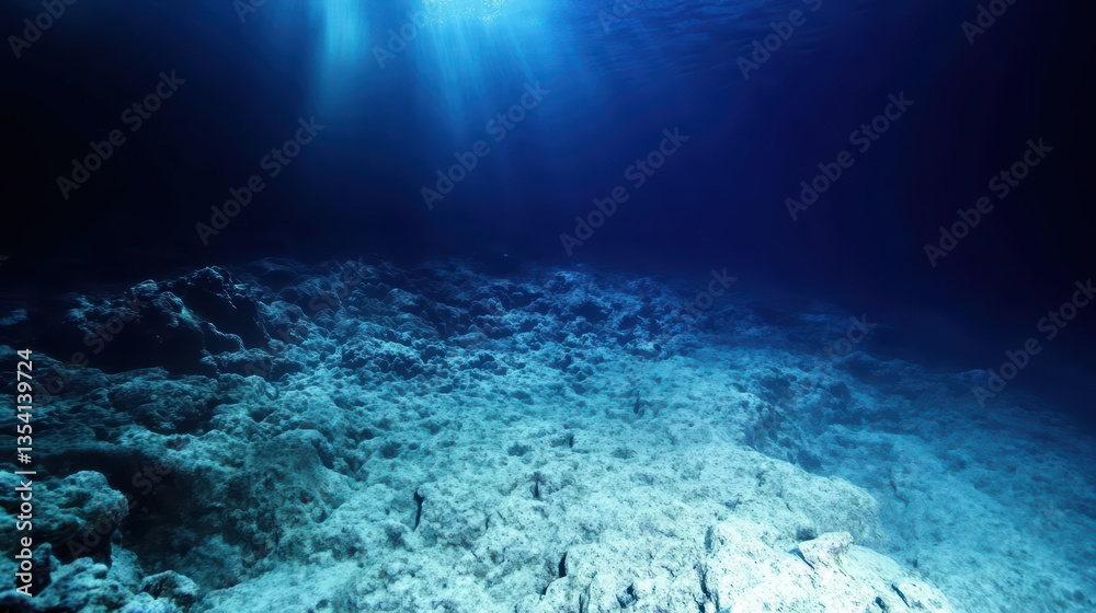 Fototapeta premium Underwater Scene with Coral Reef and Sunlight Beneath the Surface