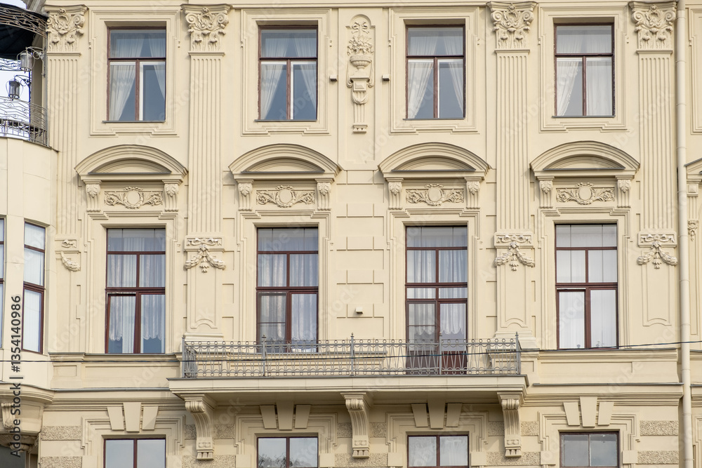 Exploring the architectural beauty of historic buildings in Saint Petersburg with ornate facades and elegant balconies Exploring the architectural beauty of historic buildings in Saint Petersburg with ornate facades and elegant balconies