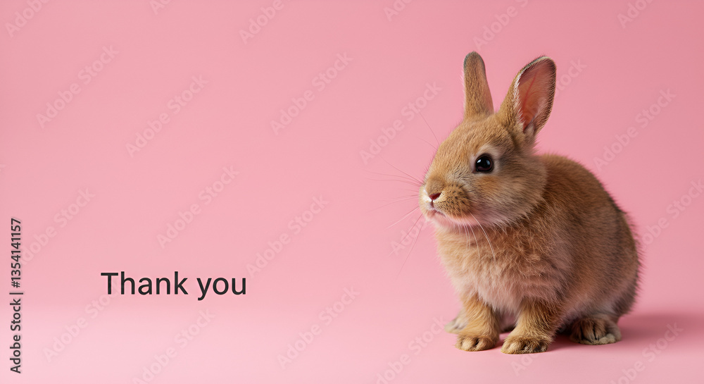 Fototapeta premium Gentle Brown Bunny Showing Gratitude on Pink Background
