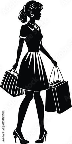 Shopping Girl illustration silhouette style