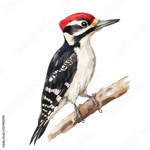 watercolor vector of Woodpecker, isolated on a white background.
