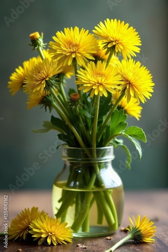 Bundle of dried dandelion herbs for natural medicine, medicine, therapy
