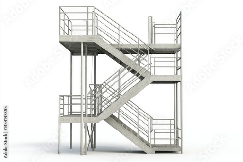 Fire Escape Stairs Isolated on White Background 3D Rendering Illustration