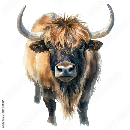 watercolor vector of Yak, isolated on a white background.