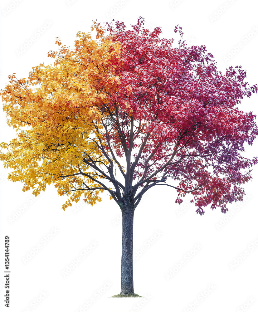 Fototapeta premium Colorful tree with gradient leaves isolated on white background