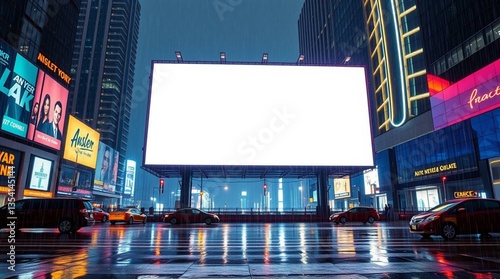 blank billboard at nightblank billboard at night in new york for grapic resorces  photo