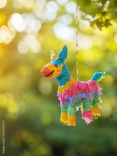 Wallpaper Mural Colorful Donkey Pinata Hanging Outdoors with Blurred Green Bokeh Background – Festive Party Decoration Concept Torontodigital.ca