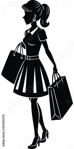 Shopping girl vector silhouette illustration