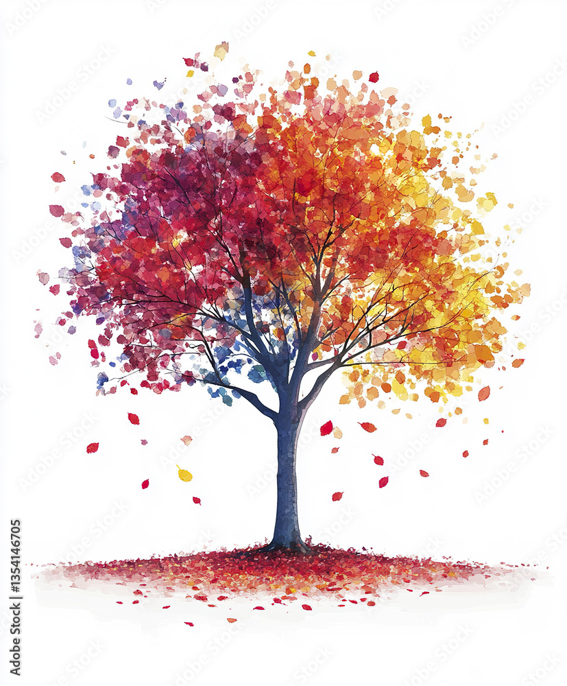 Fototapeta premium Colorful tree with vibrant autumn leaves on white background