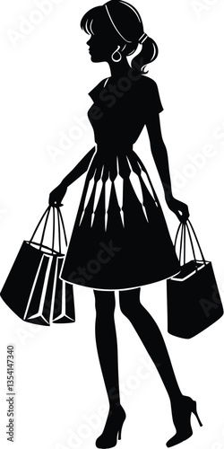 Happy shopping girl silhouette illustration