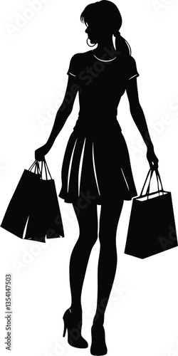 Happy shopping girl silhouette illustration