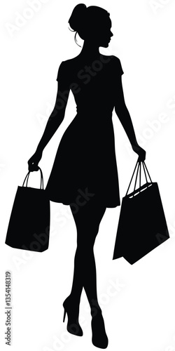 Happy shopping girl silhouette illustration