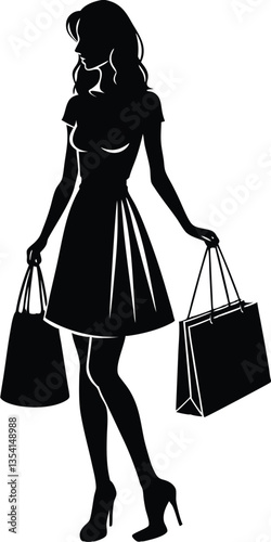 Shopping woman silhouette. Black vector illustration isolated on white background