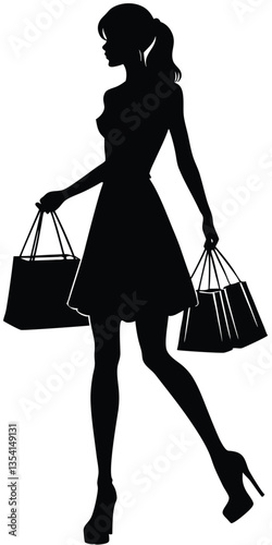 Shopping woman silhouette. Black vector illustration isolated on white background