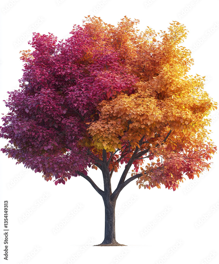 Fototapeta premium vibrant tree with red and orange leaves isolated on white