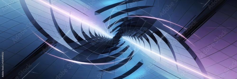 Naklejka premium Digital grid with a futuristic glowing spiral transitioning into a straight path