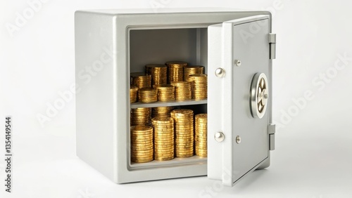 A secure safe filled with stacked gold coins, symbolizing wealth and savings.