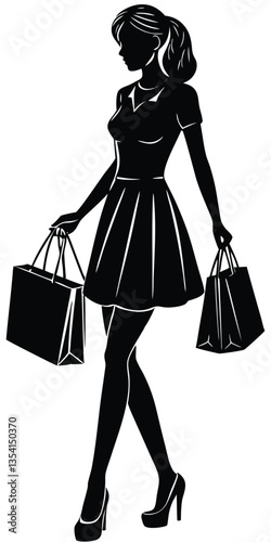 Shopping woman silhouette. Black vector illustration isolated on white background