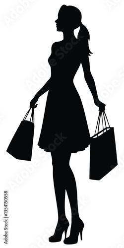 Shopping woman silhouette. Black vector illustration isolated on white background