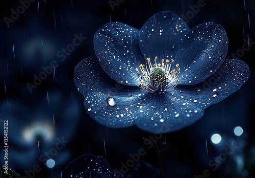 Blue flowers, soft and dreamy, with a shallow depth of field and professional color grading, Dark background. Copy space, commercial use