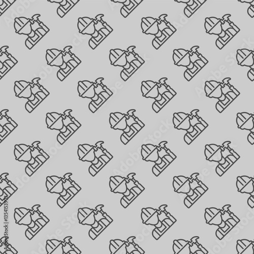 Builder man and hammer line seamless pattern, construction theme. Vector graphics. Worker with hammer tool sign with background, repeat line icon.