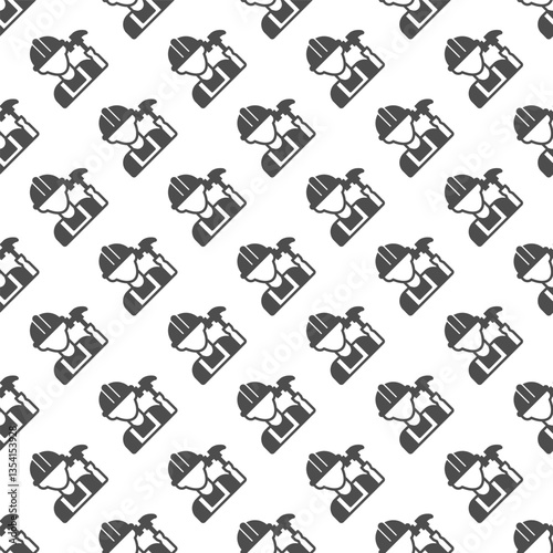 Builder man and hammer solid seamless pattern, construction theme. Vector graphics. Worker with hammer tool sign with background, repeat glyph icon.
